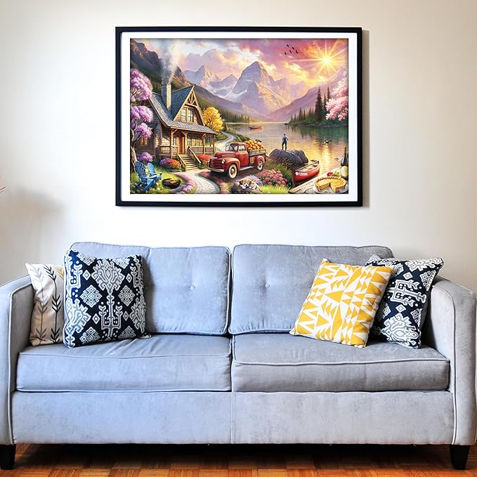 Think2Master Lakeside Mountain Retreat 500 Pieces Large Format Jigsaw Puzzle: Kids 12+, Teens, Adults & Families. Escape to a World of Tranquility and Rustic Charm. Great Gift. Size: 26.8” X 18.9”