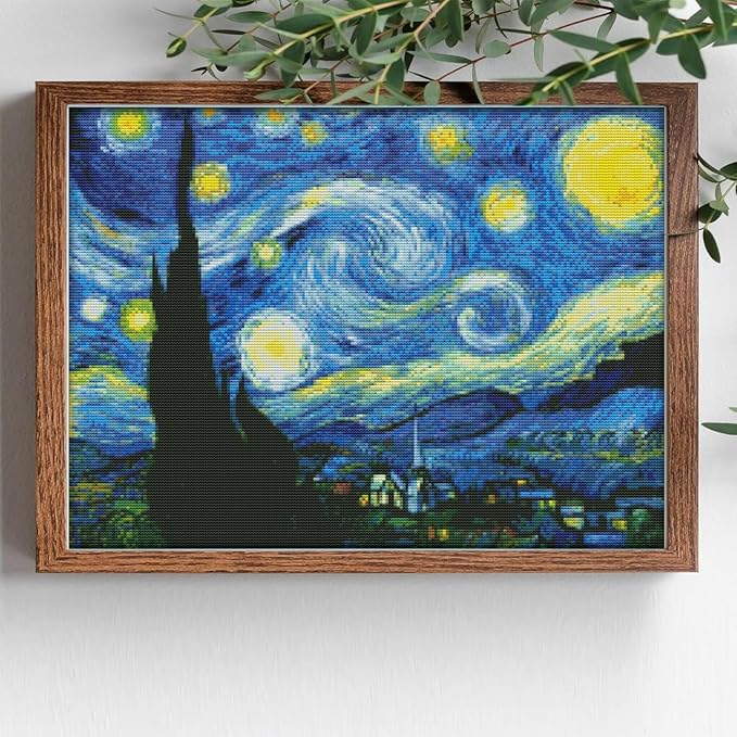 Maydiyer Counted Cross Stitch Kits Full Range of Embroidery Starter Kits for Beginners DIY 14CT Embroidery Kit for Girls-The Starry Night of Van Gogh 18.1×13.8 inch