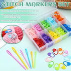 LUNARM 200 Pcs Stitch Markers for Crocheting, 10 Color Crochet Stitch Markers Knitting Locking Clip Pins with 6 Yarn Needles for DIY Craft Sewing