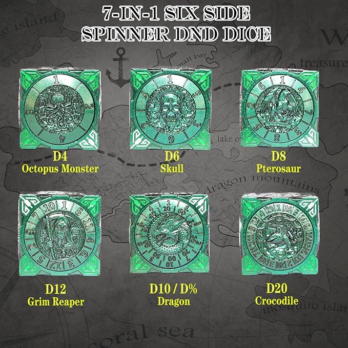 6 Sided Spinner DND Dice - Metal D4 D6 D8 D10 D10% D12 D20 All in One D&D Set - Cool Role Playing Gifts for Dungeons and Dragons TRPG MTG Games Lover Players Purple