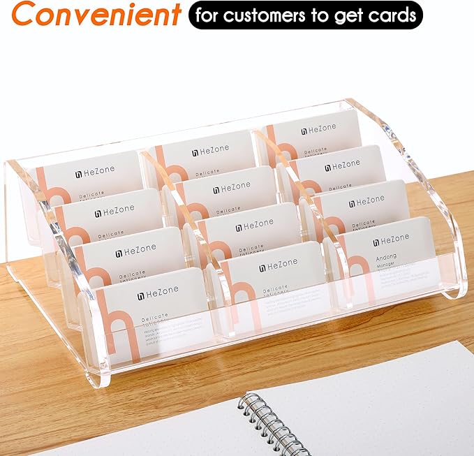 Business Card Holder Display for Desk Muitiple, Clear Acrylic Business card Stand Rack for Women and Men 12 slots 4Tier, Organize 600 cards (12 Slots）