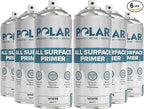 Polar All Surface Primer Matte White - 6 x 13.5 Fl Oz - Ideal for Wood, Metal, Plastic, Brick - Enhanced Adhesion & Quick Drying