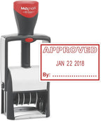 MaxMark Heavy Duty Self Inking Date Stamp with Phrase Approved - Red Ink