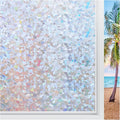 rabbitgoo Rainbow Window Privacy Film Decorative Stained Glass Diamond Pattern Window Sticker with Iridescent Tint Non-Adhesive Static Cling for Home Office Crystal Pattern, 17.5 x 157.4 inch