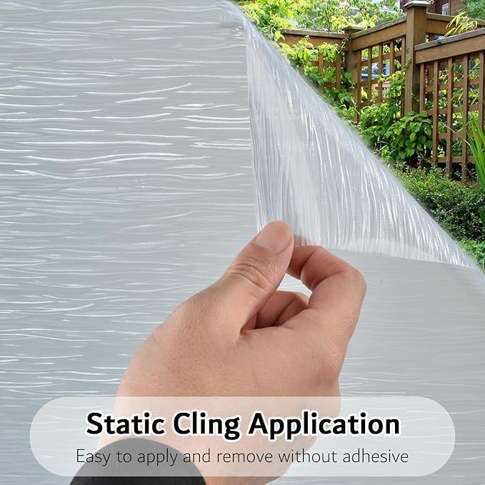 VELIMAX Frosted Window Privacy Film Non Adhesive Window Cling Removable Glass Covering Clear Water Opaque Window Film for Home Anti UV 35.4x78.7 inches