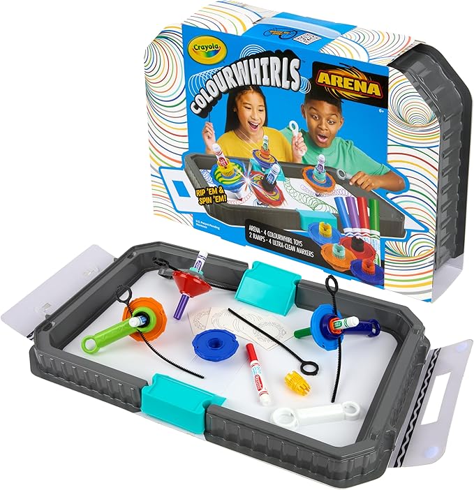 Crayola Colourwhirls Battle Arena Art Game, DIY Gyro Spin Art Toy, 4 Battling Spinning Top Toys, Birthday, Holiday for Kids, Ages 6+