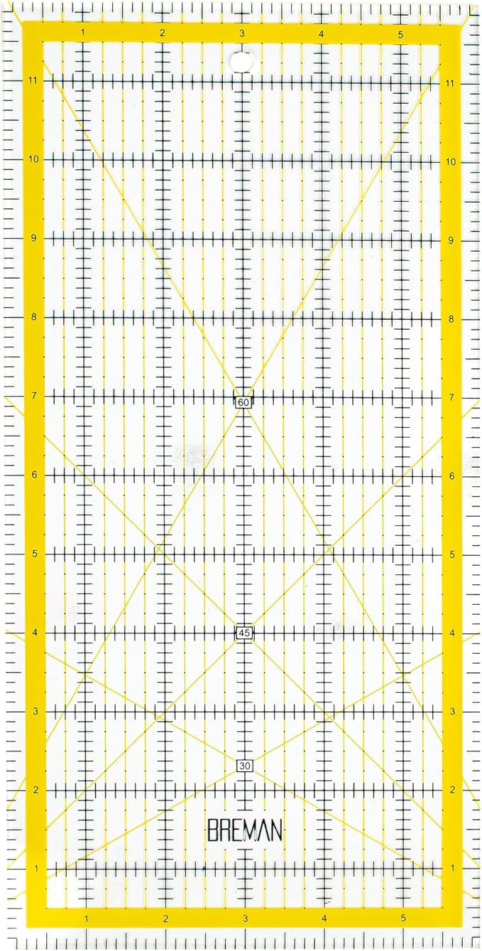 Breman Precision Quilting Rulers – 6x12 Inch Clear Acrylic Rulers for Quilting and Sewing – Laser-Cut Edge, Easy-Read Grid Lines, Angled Markers – Fabric Guide for Left & Right-Handed Users