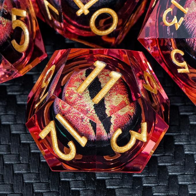 ARUOHHA DND Resin Dice Dragon Eye Dice Liquid Core Red Sharp Edged Dice Set with Gift Box, Polyhedral D and D Dice Set Role Playing Game D20 D12 D10 D8 D6 D4