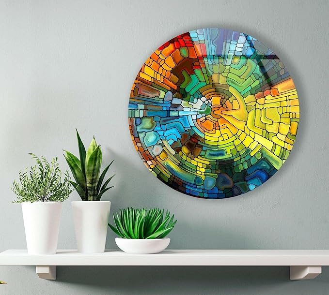 My Photostation.com 39,4''(100cm) Diameter Stained Yellow Round Glass Wall Art Tempered Glass Printing Wall Decor Large Wall Art Wall Hangings