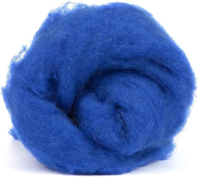 Desert Breeze Distributing Maori Wool Carded Batting, 100% Natural New Zealand Wool Made by DHG in Italy for Needle Felting, 3.5 OZ, 27 Micron, Color Royal Blue