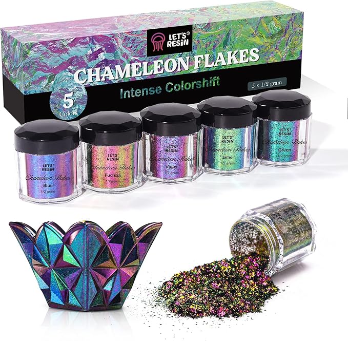 LET'S RESIN Chameleon Flakes, Resin Supplies -Intense Color Shift Pigment Powder for Resin Molds/Tumblers, Chrome Powder Pigment for Christmas Nail Art/Paint/Soap Making