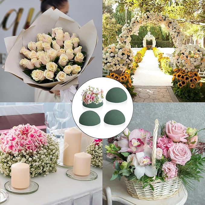 LOKIPA 4 Pack Small Floral Foam Half Ball, Floral Foam Round Half Ball Floral Foam for Artificial Plant Floral Arrangement Wedding Garden Decorations(3.54x1.77inch)