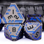 Metal DND Sci-fi Dice Set 7PCS Stripe Polyhedral Dice for Dungeons Dragons RPG Role Playing Game, Glitter D and D Dice with Gift Box D6 D8 D10 D12 D20 (Black&Blue Purple)