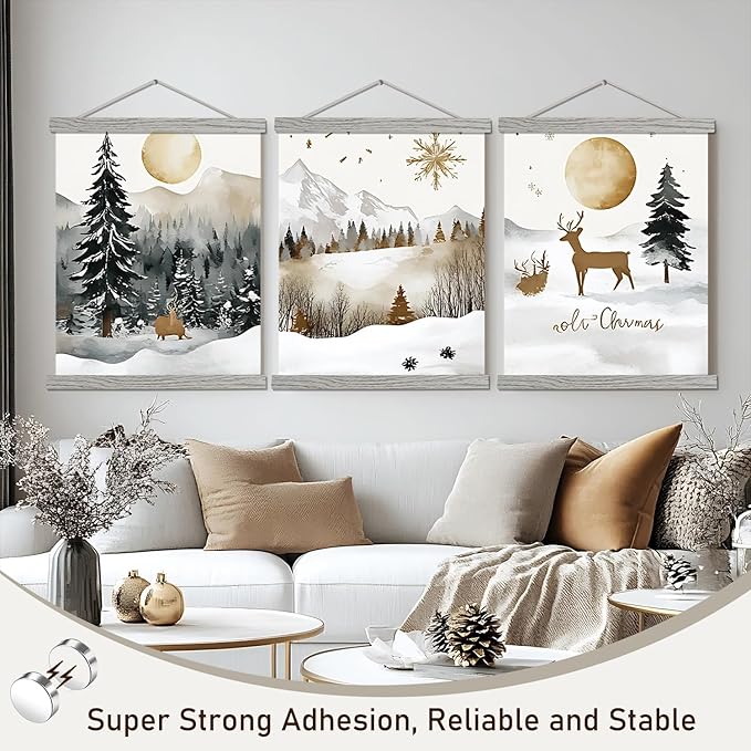 Artmag Magnetic Poster Hanger Frame, 25x20 25x35 25x40 Light Wood Wooden Magnet Canvas Artwork Print Poster Hangers Frames Hanging Kit (Grey, 25")