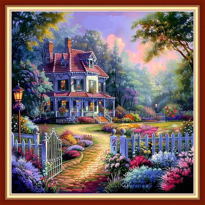 Magxvouy Cross Stitch Kits Stamped Full Range of Embroidery Kits,Cross Stitch Patterns Needlework Kits for Beginners 11CT Printed Kits&Home Scenery 18x18 inch