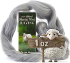 Desert Breeze Distributing 100% Natural Merino Wool Roving - Premium Combed Top Merino Roving Wool - Tapestry, Spinning, Wet Felting & Needle Felting Supplies - 21.5 Micron - 1 oz, Color Grey