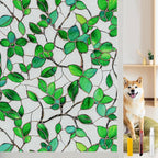 Window Privacy Film Stain Glass Window Film Rainbow Window Film Window clings Non-Adhesive Reusable Decorative for Room (Frosted Greenery Leaf, 23.6 x 78.7 in)