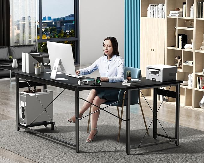 Coleshome 66" L Shaped Gaming Desk with Outlet, L Shaped Desk with CPU Stand, Corner Computer Desk, Home Office Desk, Writing Desk, Black