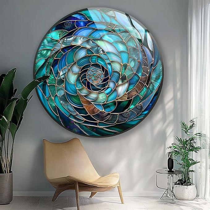 My Photostation.com 10''(25cm) Diameter Ocean Vortex Spiral Round Glass Wall Art Tempered Glass Printing Wall Decor Large Wall Art Wall Hangings