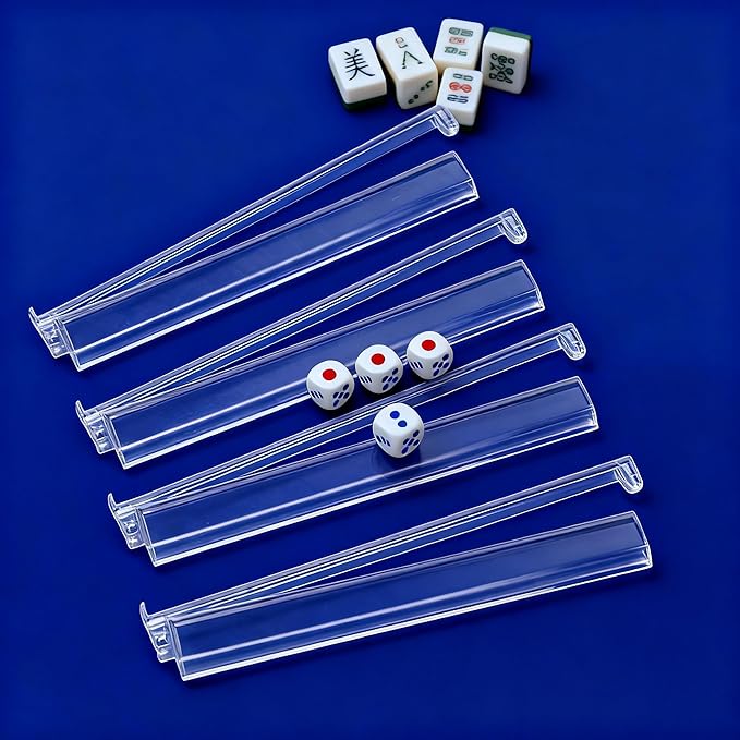 Mahjong All-in-One Tile Rack & Pusher, Clear Acrylic Mahjong Rack and Pusher Combo, Enhanced Mah Jongg Tile Holders Set of 4，Color，with 4 Dics (Transparent)