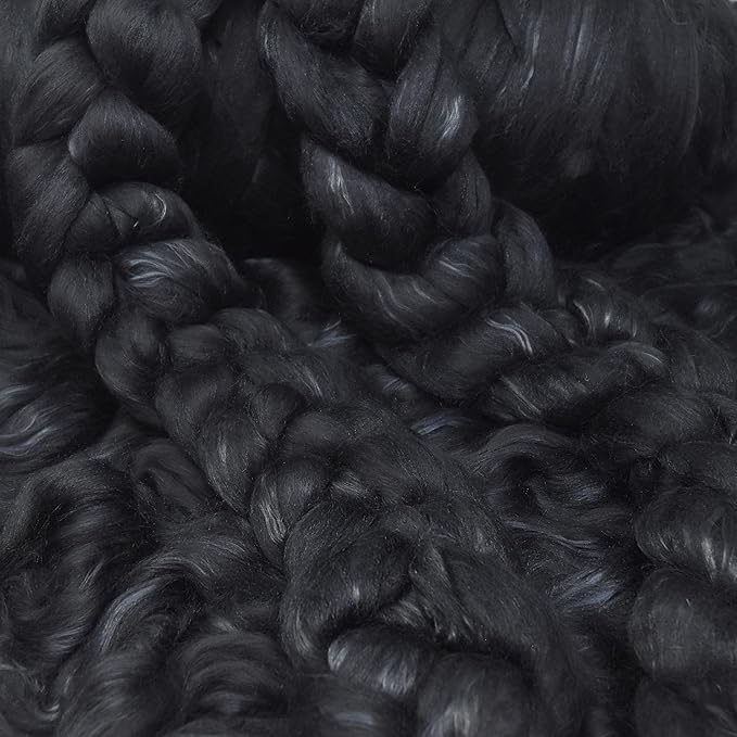 Merino Silk Luxe Tonal Designer Blend. Superfine Merino, Mulberry Silk, Tussah Silk. Top Roving for Spinning or Felting. Obsidian 1oz