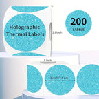 3" Holographic Thermal Label Stickers, Round Direct Thermal Label Stickers, Glitter Thermal Printer Sticker Labels for Gift Wrapping, Self-Adhesive Custom Logo Design- Glitter Blue