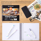 Shuttle Art Marker Pad, 8.3”x8.9” Portable Square Sketchbook, 80 Sheets Marker Drawing Paper, 120LB/200GSM Bleedproof Art Paper, Spiral-Bound, Great for Professional Artist to Draw, Paint & Sketch