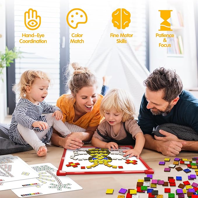 GLEEHAPY Learning Educational STEM Toy,Mosaic Magnetic Puzzle,300 Foam Building Blocks with 20 Patterns,Math Counting Activities, Montessori Sensory Art Kit Gift for Boy Girl Kids 4 5 6 7+