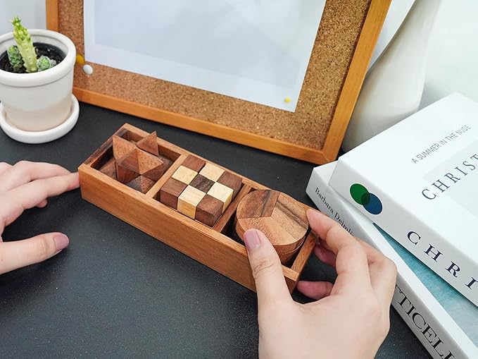 BSIRI 3-in-One Puzzle Set - Challenging Brain Teasers and 3D Puzzles for Adults, Interlocking Games for IQ Test, Ideal for Patio Decor and Unique Gift for Chismas and Birthday, Small size