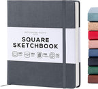 Beechmore Books Square Sketchbook – 8x8 Premium Vegan Leather Bound Large Sketch Book Hardcover with 156 Thick 160gsm Perforated Ivory Pages, Blank Sketch Pad, Gift Boxed Back Pocket, Ribbon Bookmark