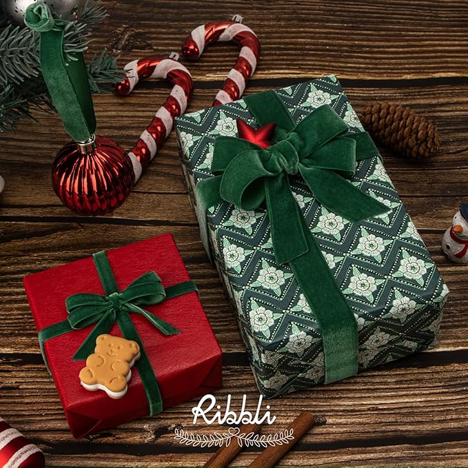 Ribbli Polyester Forest Green Velvet Ribbon,1 Inches,10-Yard Spool,Use for Choker,Gift Wrapping,Floral Bouquets, Boutonnieres