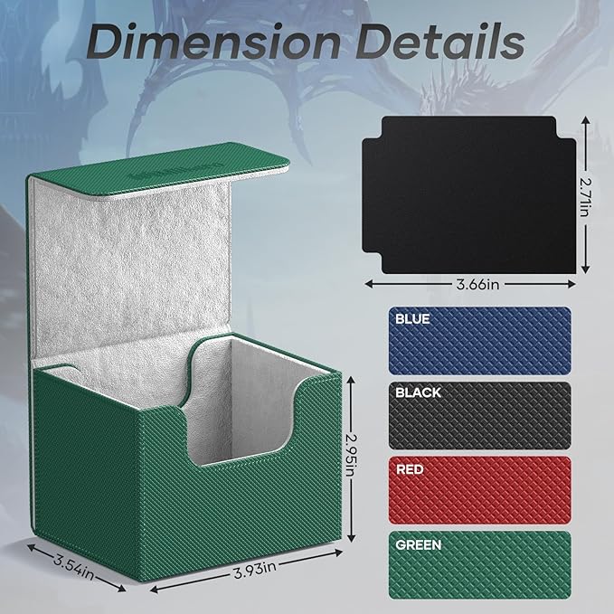 Mlikero Card Deck Box, Commander Deck Box Holds 100+ Double-Sleeved Cards with Divider, Leather Magnetic Closure Card Box Fit for MTG, TCG (Green)