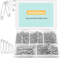 Huhuhero 340 Pack Safety Pins Assorted, Small & Large Heavy Duty Safety Pins for Clothes Costume Sewing, 5 Different Sizes Nickel Plated Steel Pin Bulk, Crafts Art Supplies, Silver