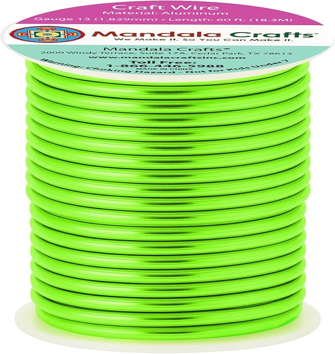 Mandala Crafts 13 Gauge Anodized Aluminum Craft Wire for Jewelry Making - 60 FT Colored Flexible Lime Green Wire - Bendable for Bonsai Armature Crafting Sculpting