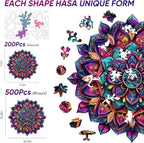 Wooden Jigsaw Puzzles, Mandela Wooden Puzzles for Adults, 500 Pcs King Size 16.8'' x 16.9'', Luxurious Shaped Wood Puzzle, Beautiful Package, Best Gift for Adults and Kids, Family Game