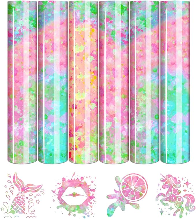Tintnut Spring Color Splash Heat Transfer Vinyl - 6 Sheets 10"x12"Watercolor HTV Patterned HTV Iron On Vinyl for T-Shirts Hats Clothes,for Cricut & Silhouette Cameo