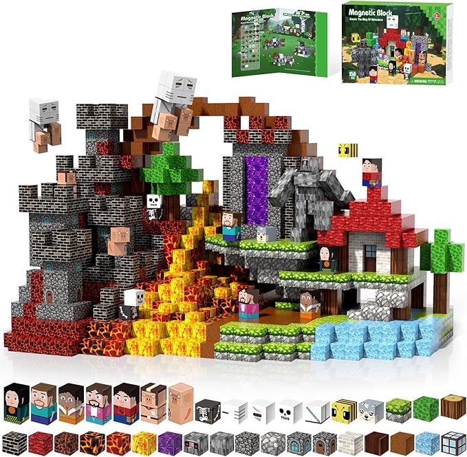 150PCS Magnetic Blocks, Magnet Tiles Toys for Kids, Magnetic Building Blocks Cubes, STEM Montessori Stacking Magnets for Kids, Birthday Gifts for Boys and Girls Age 3+ Years Old