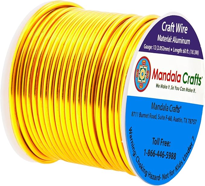 Mandala Crafts 12 Gauge Anodized Aluminum Craft Wire for Jewelry Making - 60 FT Colored Flexible Light Gold Tone Wire - Bendable for Bonsai Armature Crafting Sculpting