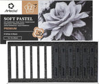 Artecho 12pcs Soft Pastels, 6 White and 6 Black Soft Pastels, Square Chalk for Drawing, Blending, Layering, Shading