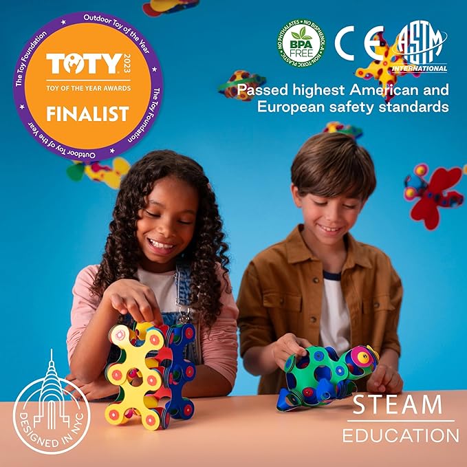 Clixo Rainbow Max 54 Piece Pack - Flexible, Durable, Imagination-Boosting Magnetic Building Toy- Modern, Modular Designs for Hours of STEM Play. A Multi-Sensory Magnet Toy, Travel Friendly. Ages 4-99