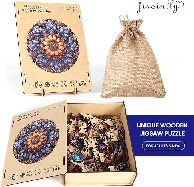Mandela Wooden Jigsaw Puzzles - Flower Puzzles for Adults 500 Pcs, 16.7'' x 16.7''Unique Shaped Wood Puzzle, Beautiful Package for Halloween, Best Gift for Adults and Kids, Family Game