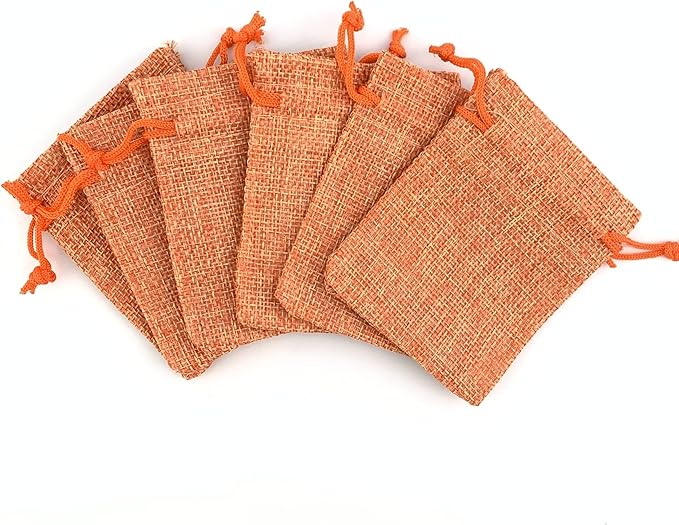 Palmhomee Pack Of 25 Burlap Gift Bags with Drawstring Linen Jewelry Pouches Wedding Hessian Jute Bags for Birthday and Treat Pouches Party Wedding Favors Gift (3.6x4.8 Inch, Orange)