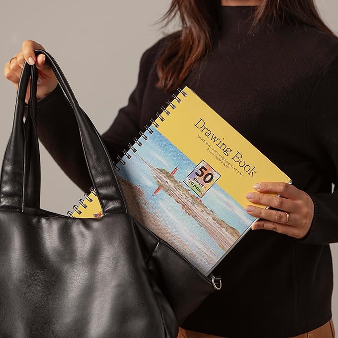 Elan A4 Drawing Book, 50 Sheets Italian Paper 90 lb/200 GSM, Acid-Free Sketch Book 11.7x8.3 Inch, White Drawing Paper Pad, A4 Sketchbook Spiral Bound