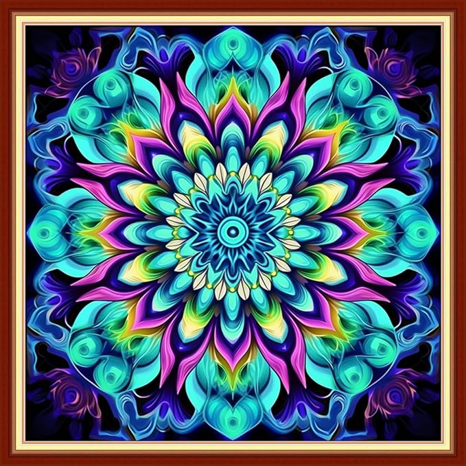 DMCVIVR Stamped Cross Stitch Kits for Adults Beginners Embroidery Kits 11CT Needlepoint Kits Cross Stitch Patterns Embroidery Patterns-Magic Mandala 18x18 inch