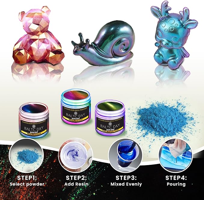 BALTIC DAY - Mica Powder, 30 x 10g Jars of Mica Powder for Epoxy Resin Set - Epoxy Resin Color Pigment Powder - Pigments for Soap Making, Slime, Nails
