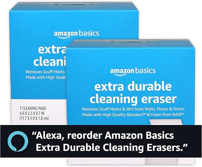 Amazon Basics Extra Durable Eraser, Cleaning Sponges, Removes Scruff Marks and Dirt from Any Surface (2 Packs of 7)
