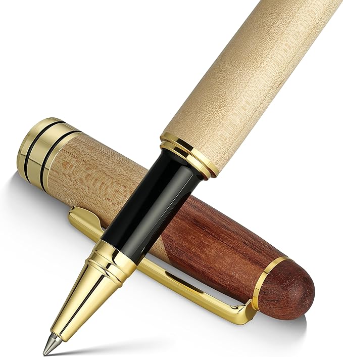 BEILUNER Luxury Wood Ballpoint Pen Writing Set,Maple-Elegant Fancy Nice Gift Pen Set for Signature Calligraphy Office Fancy Nice Supplies - Christmas Gift Boxed with Extra Refills (Black)