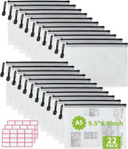 Vuzvuv A5-22 PCS 9.49"x 7.09"Mesh Zipper Pouch Set，Resistant Document File Folders Plastic Mesh Bag with Label Sticker for File, Document, Makeup, Board Game School Office Home Travel Storage