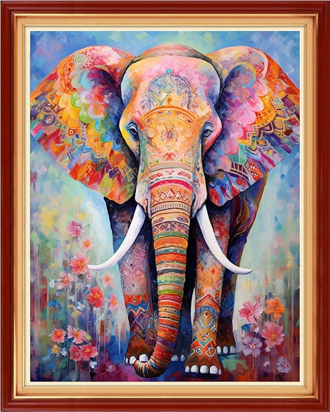 DMCVIVR Stamped Cross Stitch Kits for Adults Beginners Embroidery Kits 11CT Needlepoint Kits Cross Stitch Patterns Embroidery Patterns- Colorful Elephant 16x20 inch