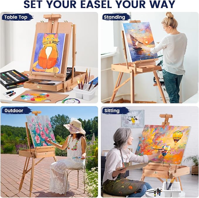 196Pcs Deluxe Artist Painting Set with French Easel, 48 Colors Acrylic & Oil Paints, 24 Colors Watercolor Paints, Art Paint Supplies for Artists, Beginner & Adults